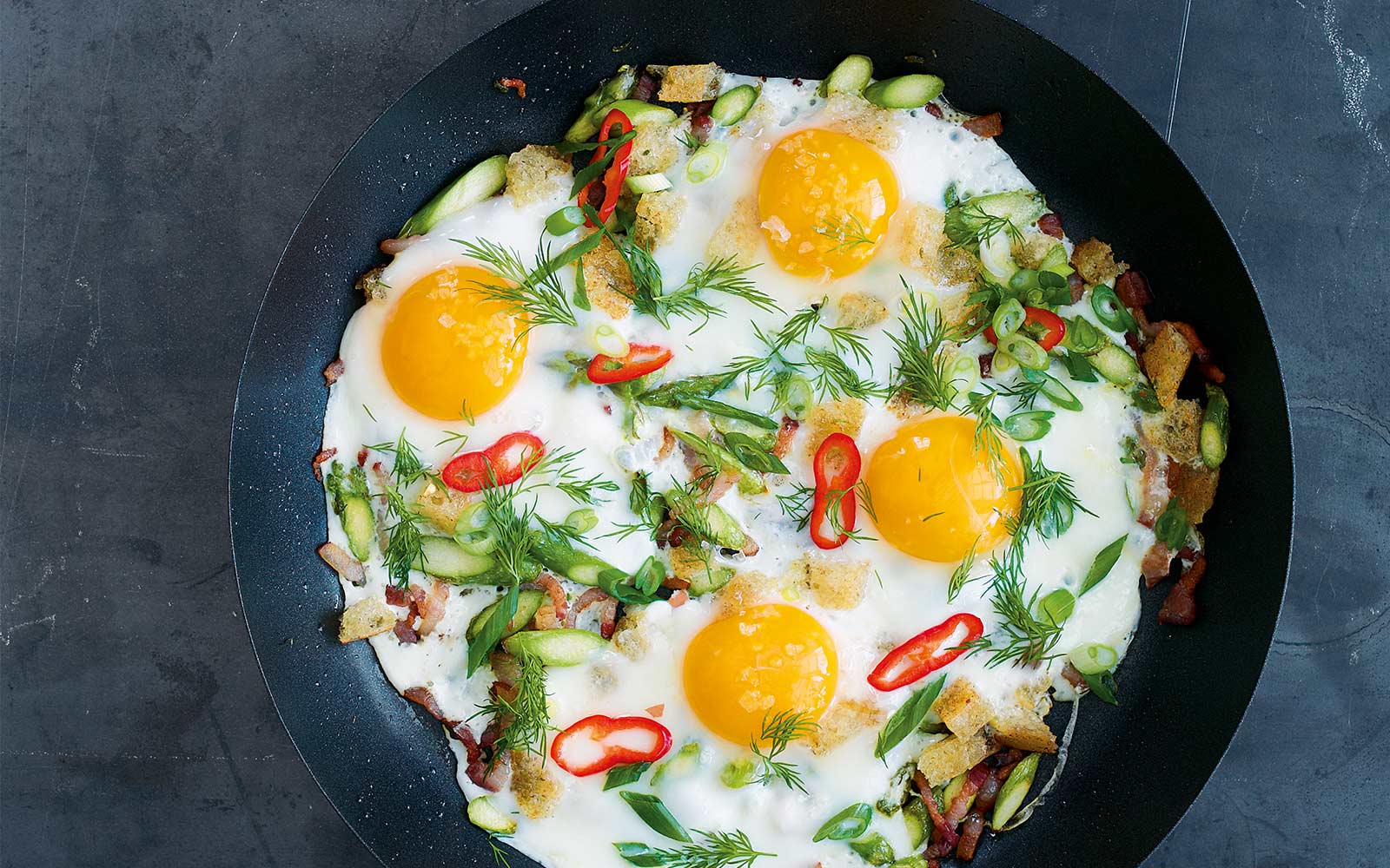 Fried Eggs with Crisp Croutons, Bacon and Asparagus Restaurants